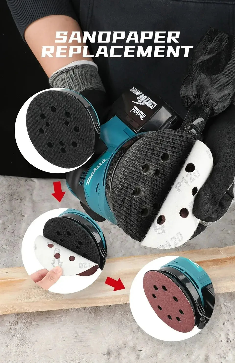 Makita DBO180Z Lithium ion 18V Cordless Rechargeable Disc Random Track Sanding Machine for Woodworking Mud Polishing