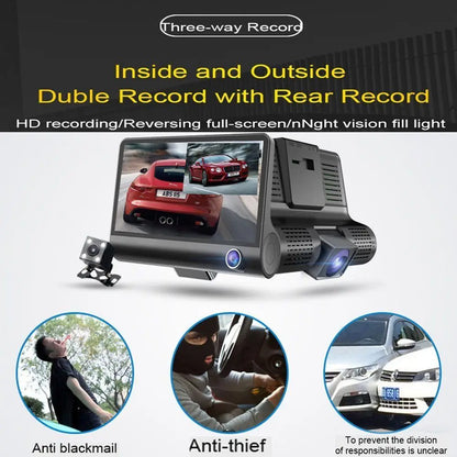 Podofo 3 Channel Car DVR 3-Lens Inside Vehicle Dash CamThree Way Camera DVRs Recorder Video Registrator Dashcam Camcorder