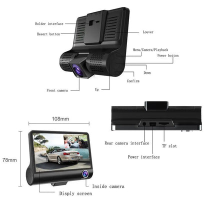 Podofo 3 Channel Car DVR 3-Lens Inside Vehicle Dash CamThree Way Camera DVRs Recorder Video Registrator Dashcam Camcorder