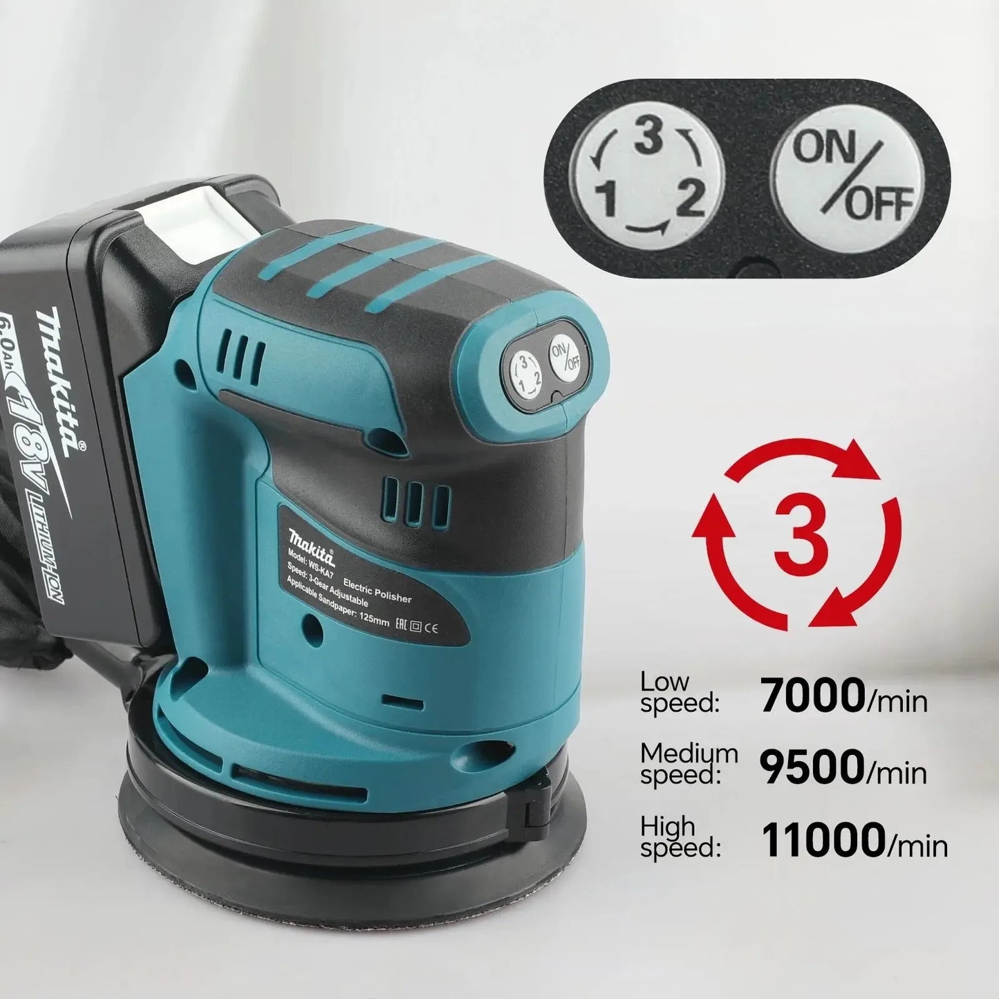 Makita DBO180Z Lithium ion 18V Cordless Rechargeable Disc Random Track Sanding Machine for Woodworking Mud Polishing