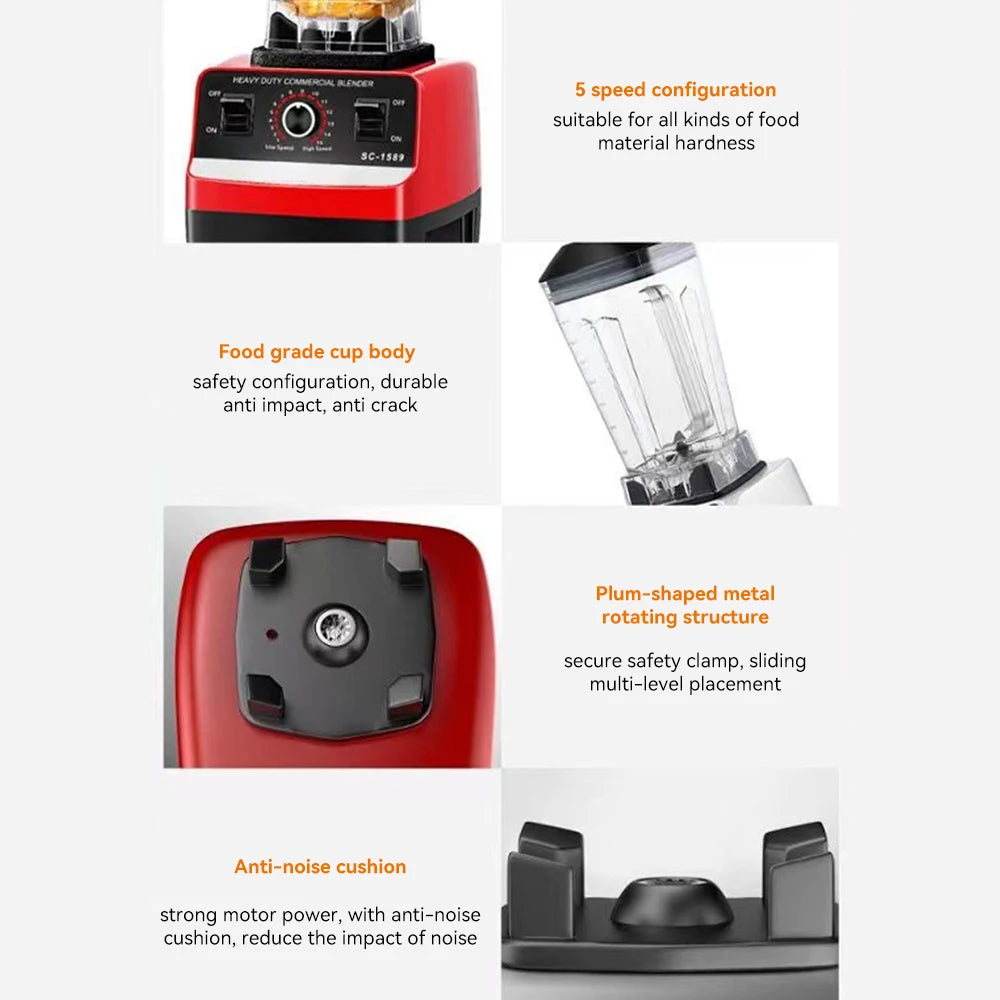 Multifunctional Blender Set 2L+600ML Large Capacity High Power Wall Breaker Stainless Steel 6-Blade Mixer Juicer Food Machine