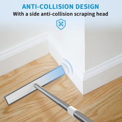 Telescopic Rubber Broom with Squeegee, Carpet Rake Pet Hair Fur Remover Broom Magic Clean Sweeper Floor Cleaning Squeegee Wiper Toilet Bathroom Mops