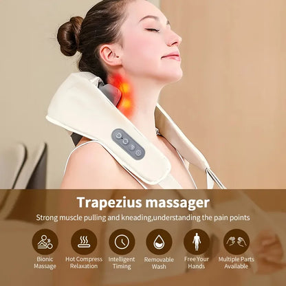 Shiatsu Neck Shoulder Massager Deep Tissue Shawl Kneading Spine Back Muscle Relaxer for Car Home Use Trapezius Neck Massager