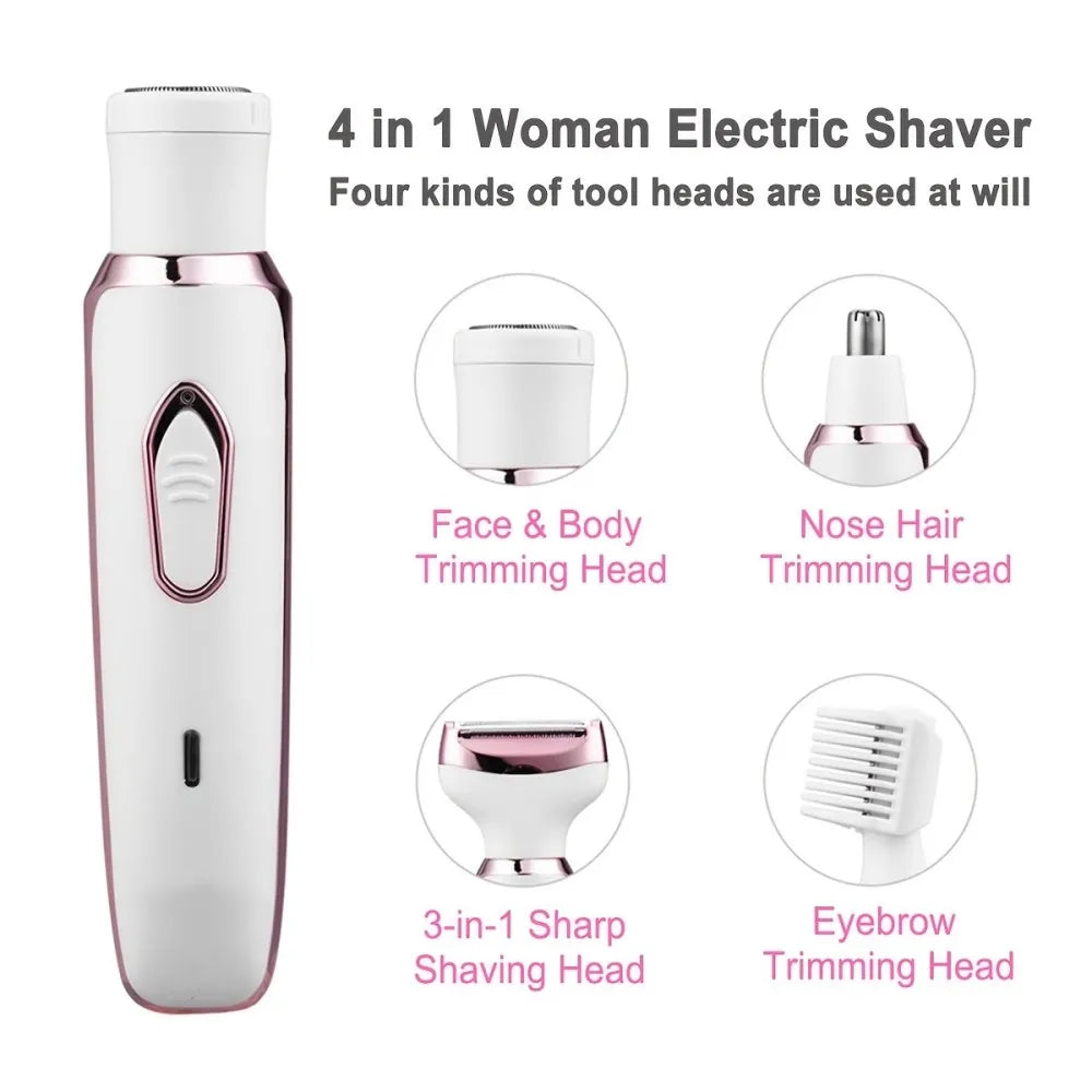 4 In 1 Electric Razor Shaver Multifunctional Lady Shaver Body Hair Removal Epilator Painless Cordless Bikini Trimmer Tool