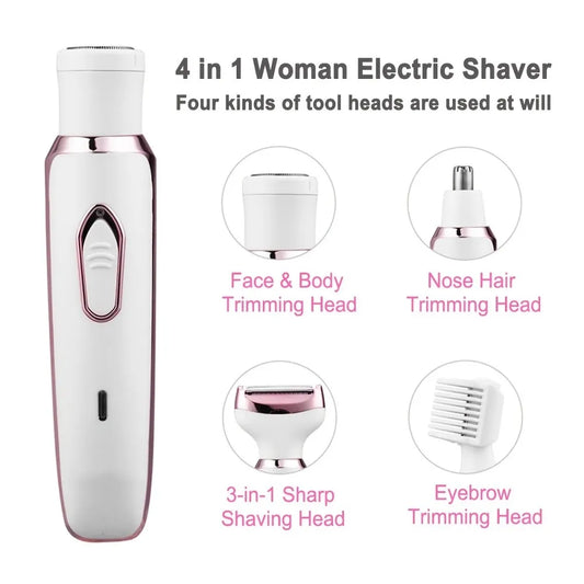 4 In 1 Electric Razor Shaver Multifunctional Lady Shaver Body Hair Removal Epilator Painless Cordless Bikini Trimmer Tool