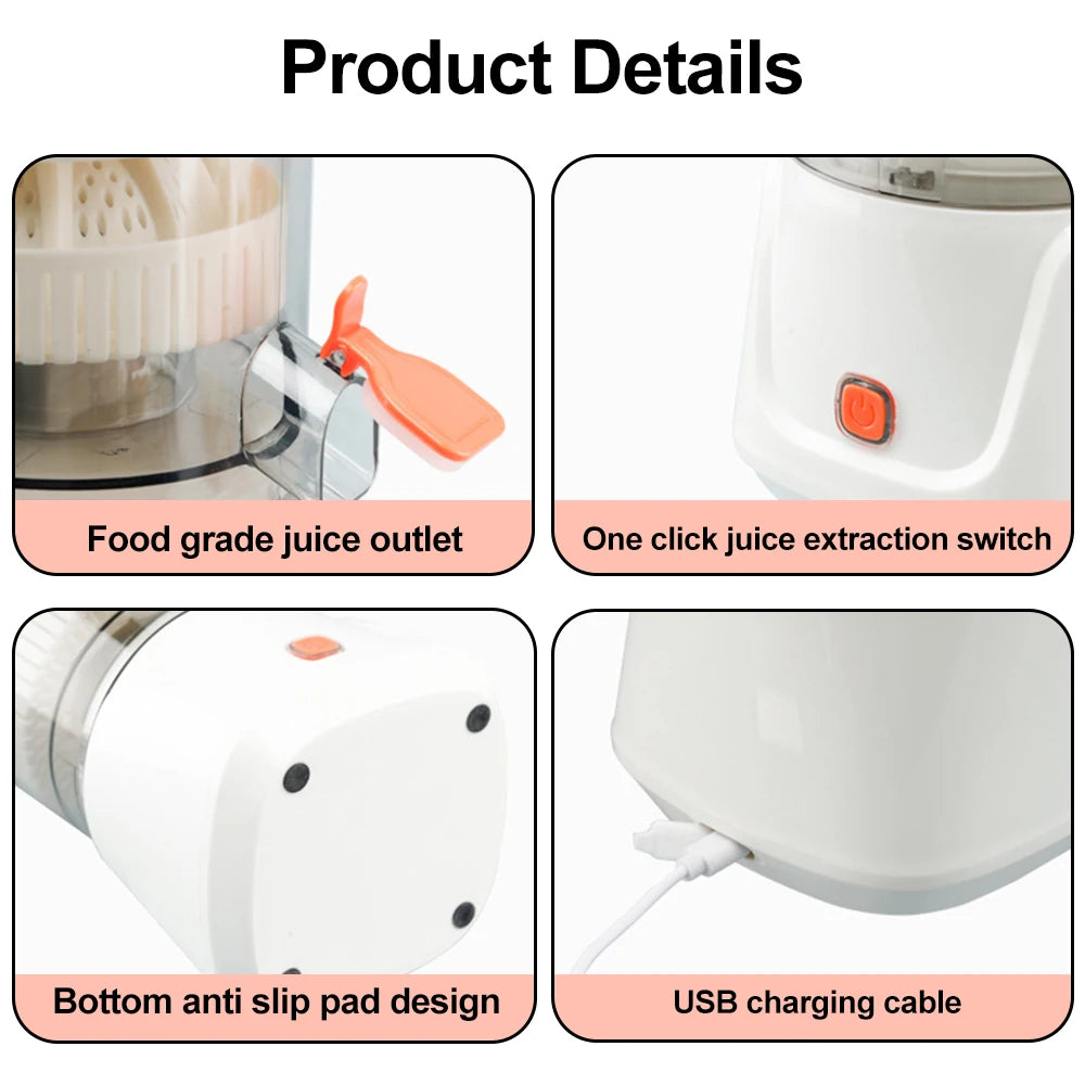 Portable USB Juicer Blender 400ml Pulp-Juice Separator Bidirectional Spiral Extractor Rechargeable Smoothie Maker for Fruits