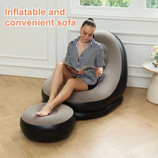 Inflatable Lounge Sofa Chair Foldable Indoor Outdoor Couch Portable Lazy Sofa Bed With Footstool For Living Room Bedroom Garden