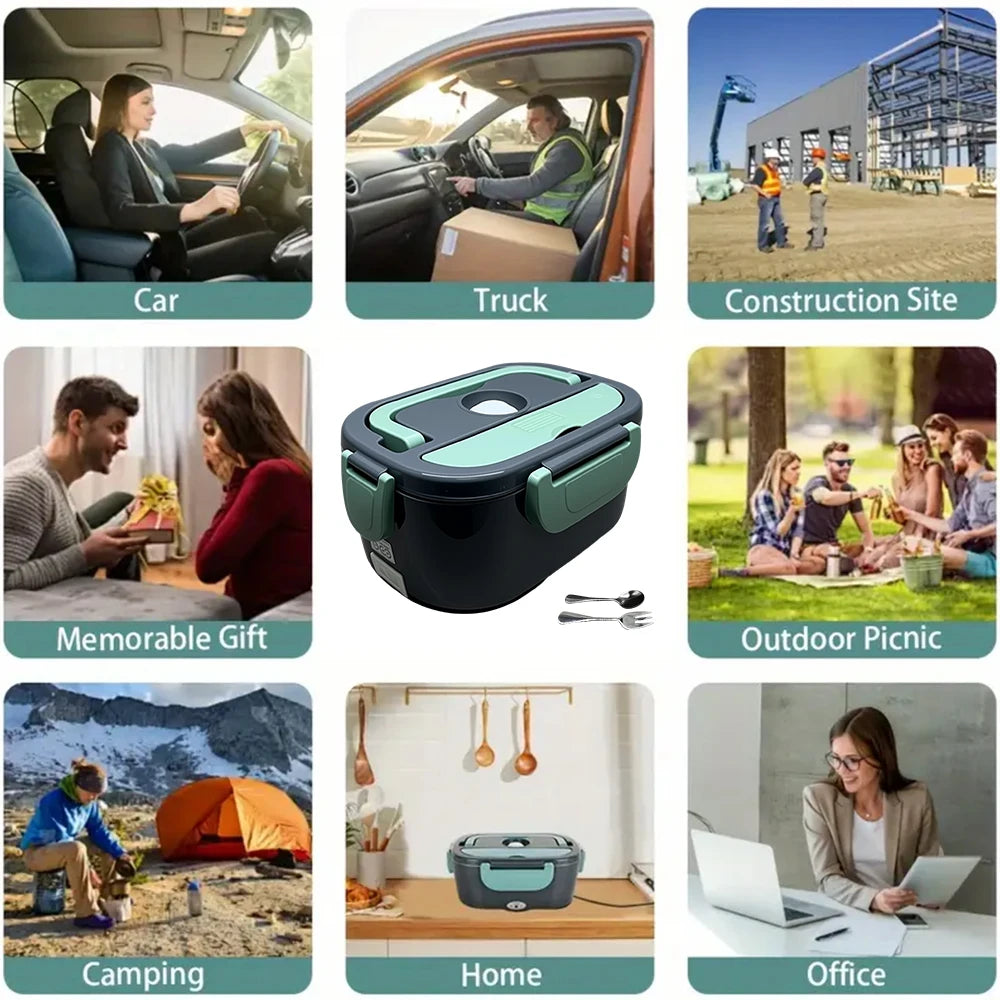 Portable Electric Lunch Box  Stainless Steel Heated Food Container for Car/Office/Home Dining Box Microwave Oven