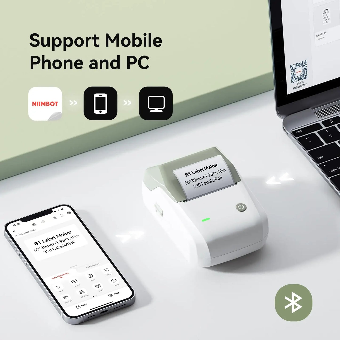 Niimbot B1 Label Maker 2inch Bluetooth Thermal Label Printer for Home Mailing Bakery Grocery Compatible with Phone Computer