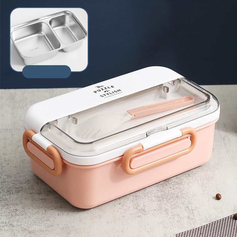304 stainless steel lunch box with soup bowl school children's leakproof 2-grid bento box with spoon food storage container
