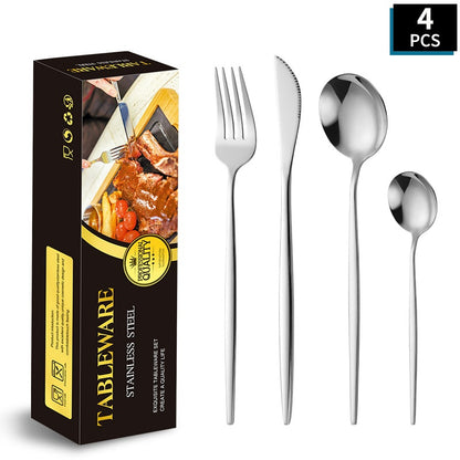 Portuguese Stainless Steel Knife Fork Spoon Golden Steak Knife Fork Set Four-Piece Tableware Set
