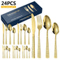 Patterned Stainless Steel Knife Fork And Spoon Cutlery 24-Piece Golden Western Steak Knife Fork And Spoon Set