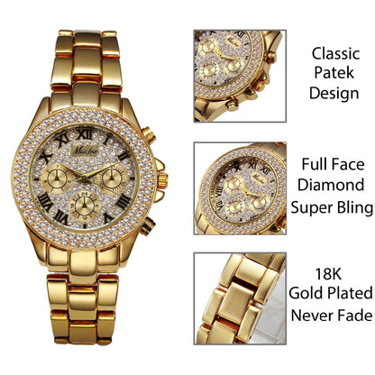 MISSFOX 1846  Women Watches Luxury Watch Women Fashion Fake Chronograph Roman Numerals 18K Gold Ladies Watches Quartz Wristwatch