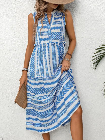 Summer leisure vacation ethnic style printed V-neck dress
