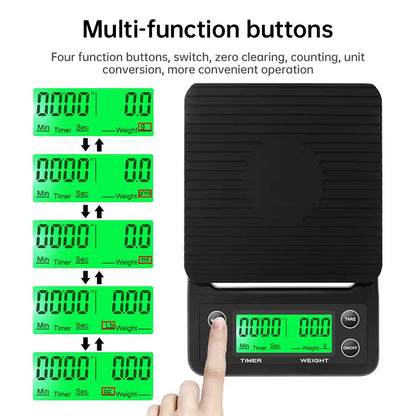 Digital kitchen coffee scale with timer, high - precision LCD, 5kg/0.1g