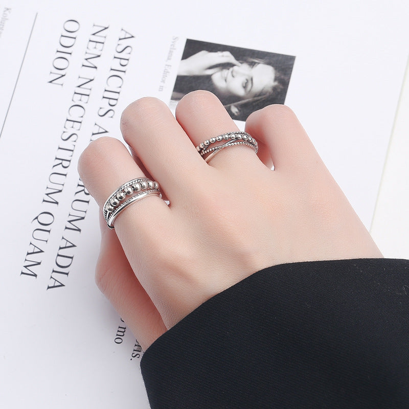 Couple Ring 925 Silver New Jewelry Fashion Simple Wave Point Beaded Ring Accessories Live Ring