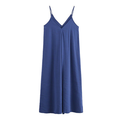Solid color casual loose strap MIDI dress