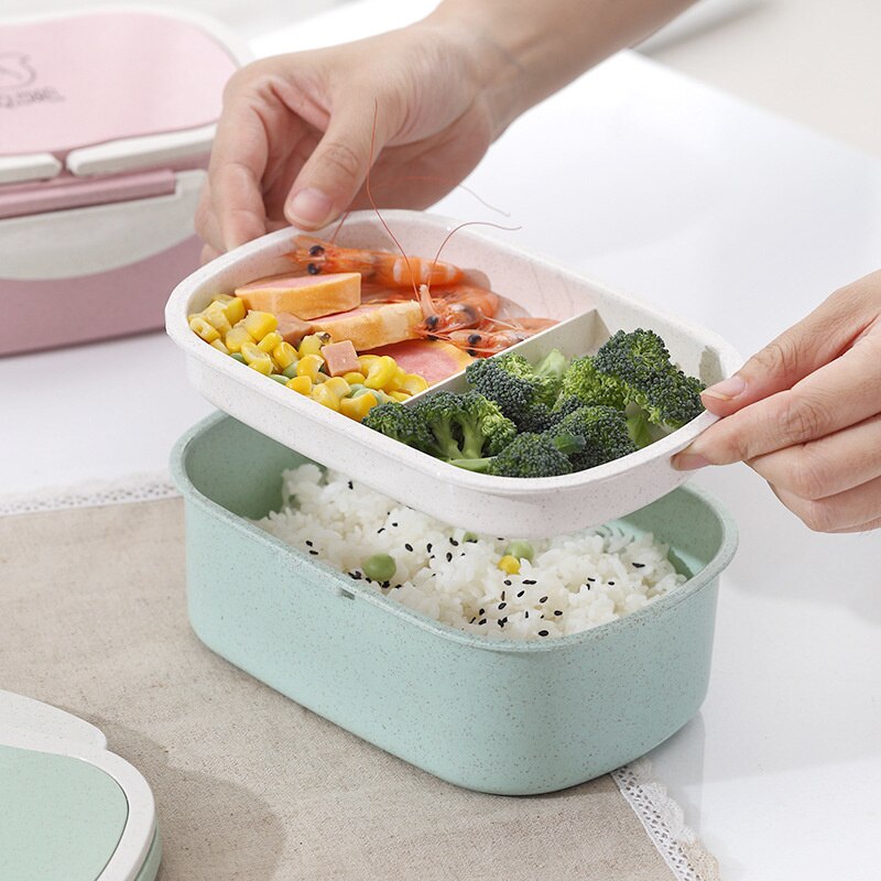 Portable Healthy Material Lunch Box 2 Layer Wheat Straw Bento Boxes Microwave Dinnerware Food Storage Container Foodbox Kitchen