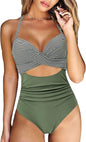 Swimwear New Swimwear European and American Women's Conservative One Piece Solid Color Cross Bikini