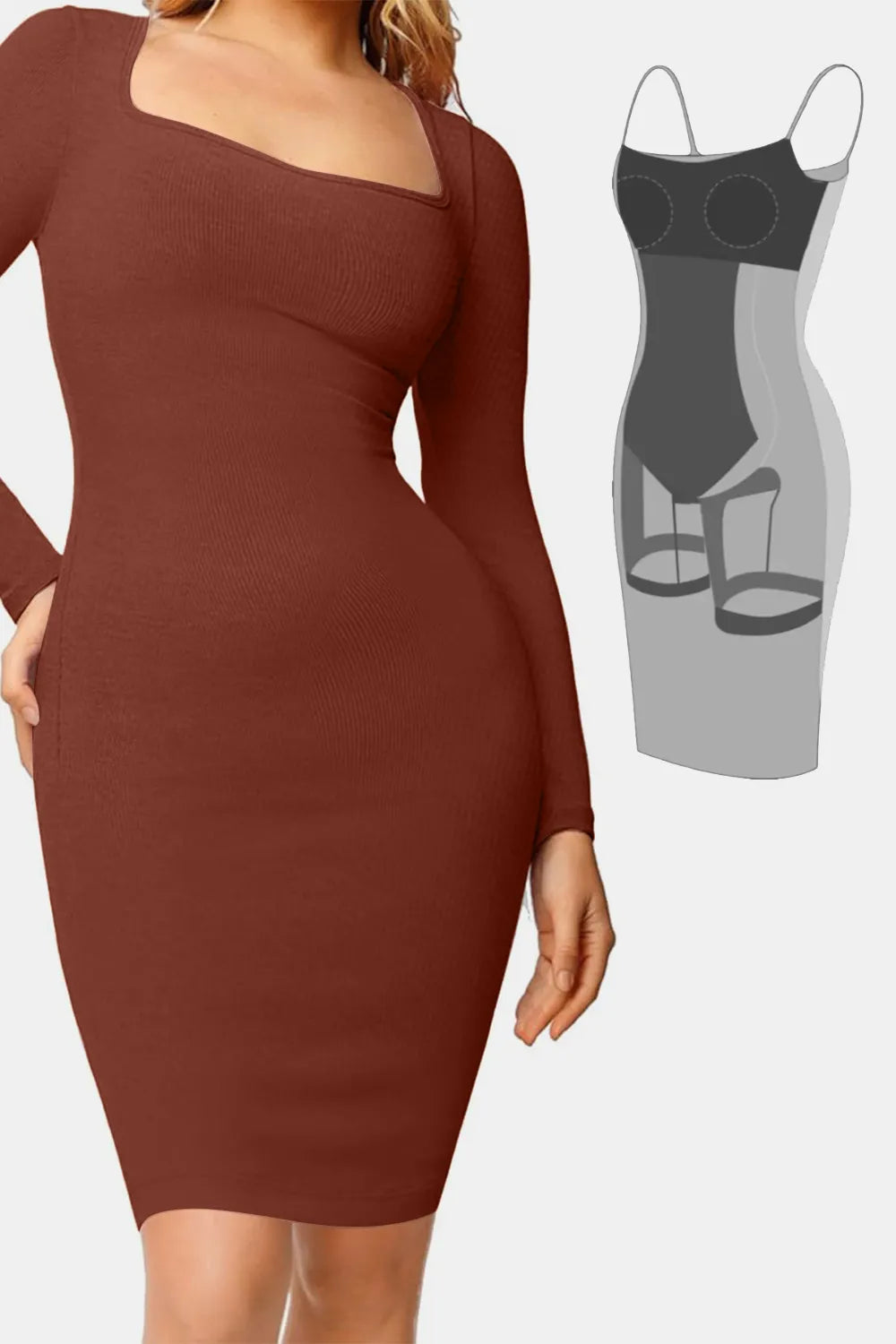 Two in one waist cinching one-piece skirt long sleeved shaping skirt belly cinching waist cinching hip lifting shaping skirt