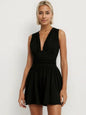 Women's knitted jumpsuit with solid color pleats and decorative grooves sleeveless jumpsuit