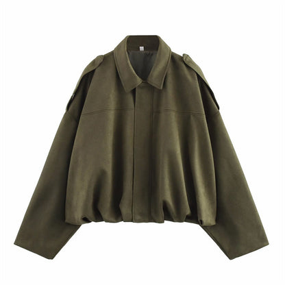 Fashionable lazy suede jacket bomber jacket shorts back skirt jacket set