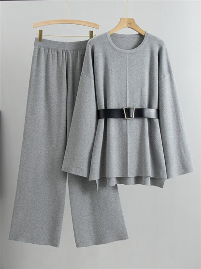 Knitted wide leg pants sweater set women's loose and fashionable temperament two-piece set