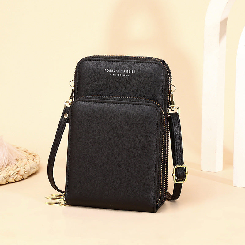 New Fashion Women's Bag Large Capacity One-Shoulder Diagonal Bag Solid Color Multi-Function Mobile Phone Bag Ladies Wallet