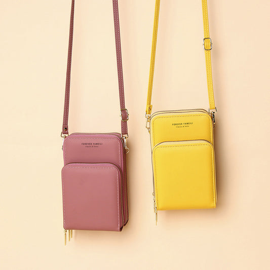 New Fashion Women's Bag Large Capacity One-Shoulder Diagonal Bag Solid Color Multi-Function Mobile Phone Bag Ladies Wallet
