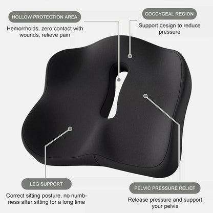 Memory foam car seat cushion. Ergonomic support. Relieves back/coccyx pain. Universal fit.