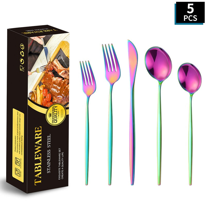 Portuguese Stainless Steel Knife Fork Spoon Golden Steak Knife Fork Set Four-Piece Tableware Set