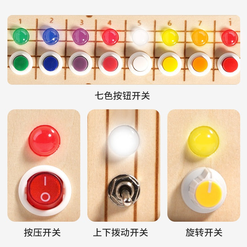 Wooden LED switch light melodic sound optoelectronic guitar busy board children's Montessori early education puzzle toy