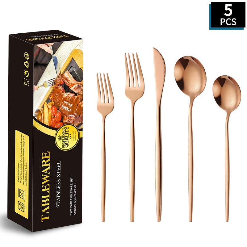 Portuguese Stainless Steel Knife Fork Spoon Golden Steak Knife Fork Set Four-Piece Tableware Set