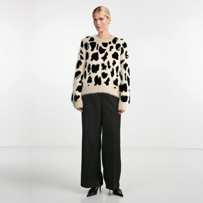 High end knitted sweater short sweater women's autumn and winter European and American style leopard print top trend