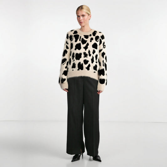 High end knitted sweater short sweater women's autumn and winter European and American style leopard print top trend