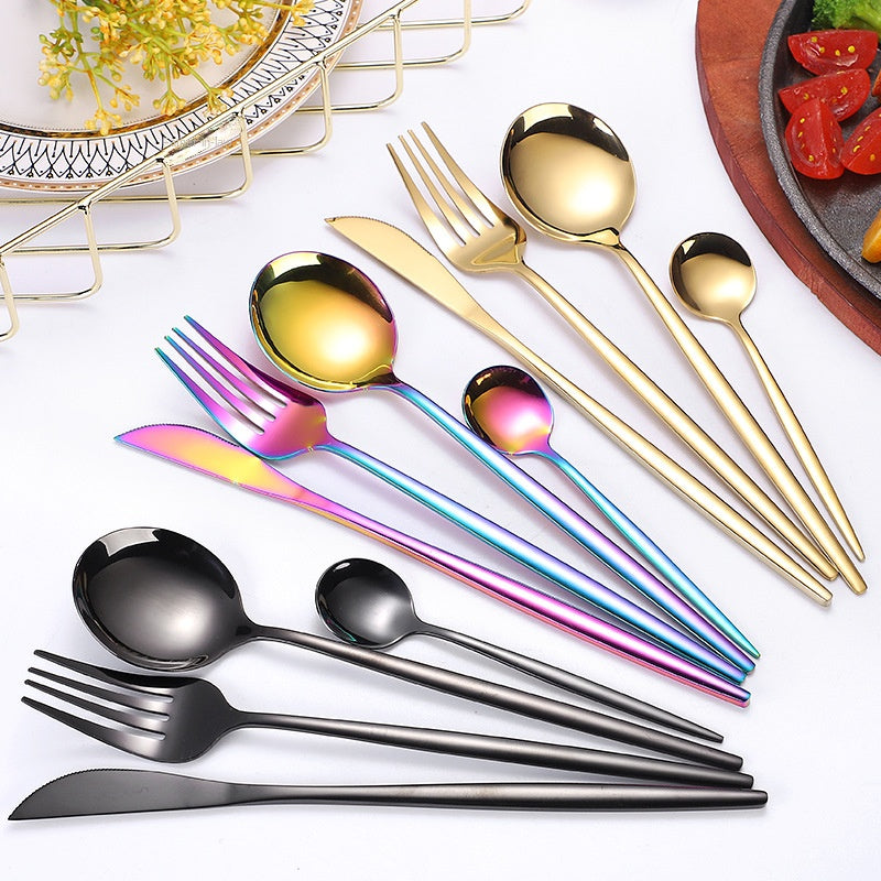 Portuguese Stainless Steel Knife Fork Spoon Golden Steak Knife Fork Set Four-Piece Tableware Set