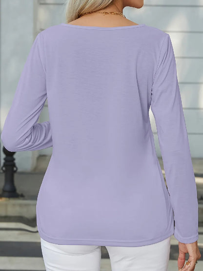 Round neck spring and autumn casual long sleeved T-shirt women's clothing