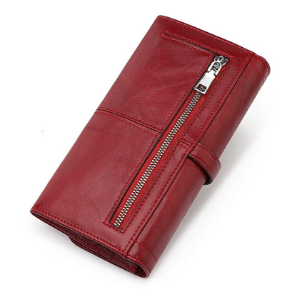 New Ladies Leather Wallet RFID Long Zipper Retro Women's Wallet Large Capacity Women's Bag