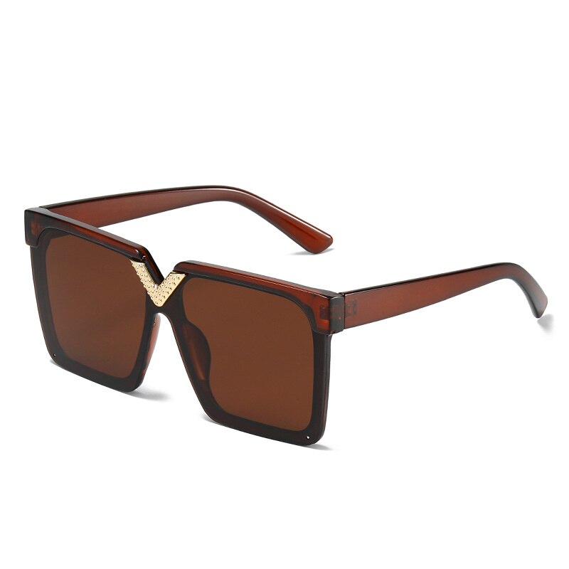 One Piece Square V shaped Sunglasses For Women New Fashon Oversized Balck Gradient Sun Glasses Female Pink Blue Shades Men Glasses