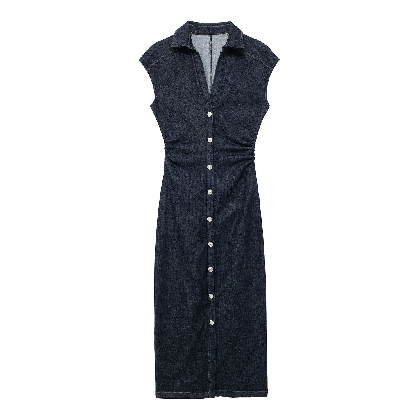 Midi slim fit shirt style single breasted dress