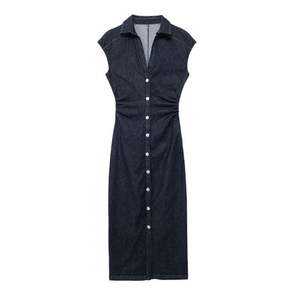Midi slim fit shirt style single breasted dress
