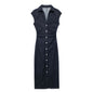 Midi slim fit shirt style single breasted dress