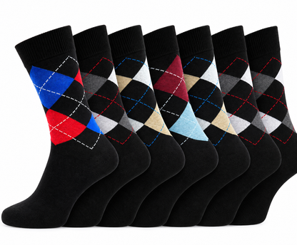 Men’s Argyle Fashion Socks UK 6–11 – Smart Casual Diamond Pattern Dress Socks | Soft Everyday Office & Formal Socks – Assorted Colour – 1 Pair