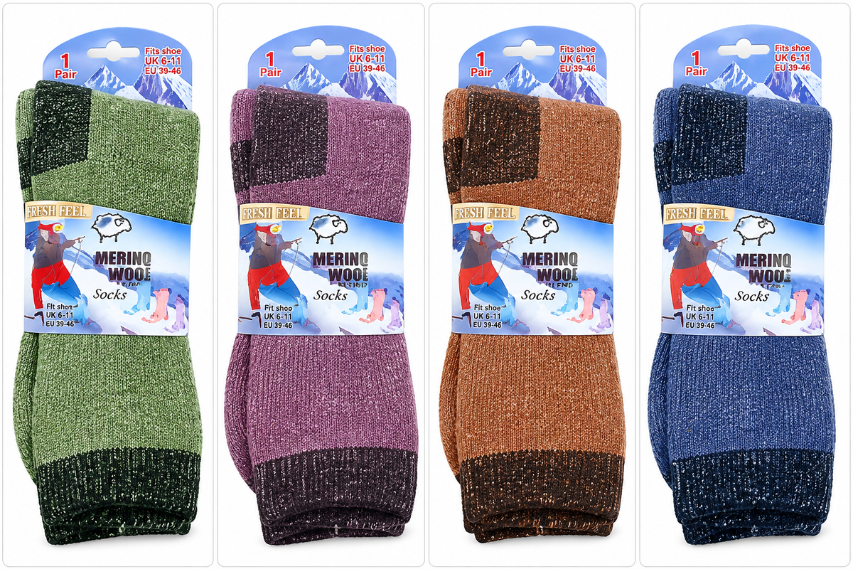 Men’s Merino Wool Blend Hiking Socks UK 6–11 – 45% Merino Wool Bamboo Walking Boot Thermal Socks | Assorted Colours – 1 Pair
