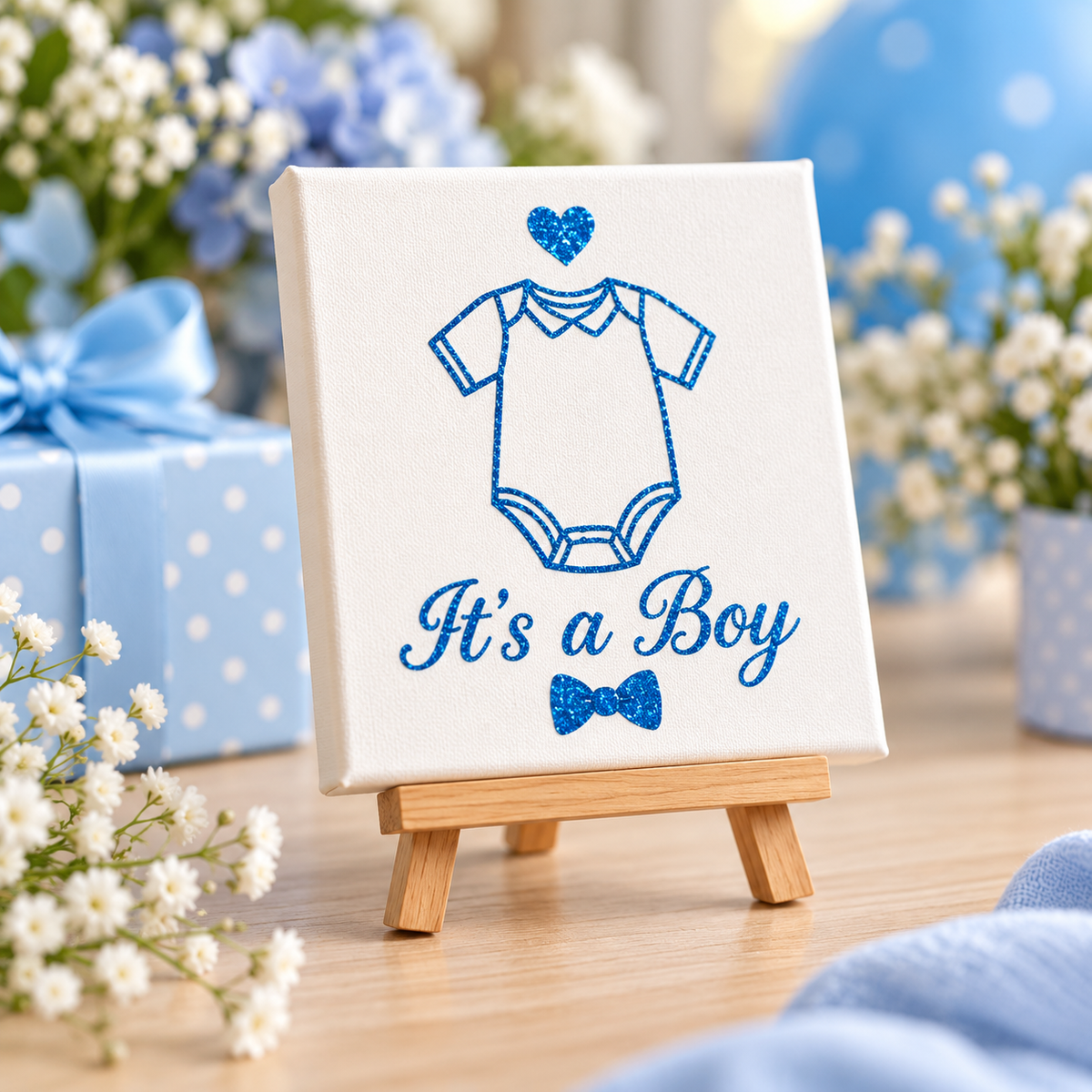 It’s a Boy Mini Canvas with Wooden Easel – Baby Shower, New Baby & Nursery Gift