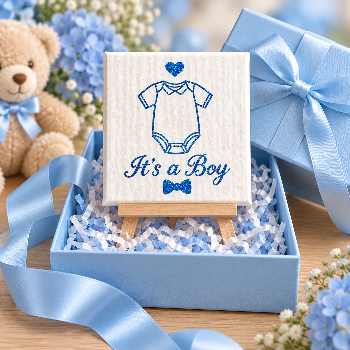It’s a Boy Mini Canvas with Wooden Easel – Baby Shower, New Baby & Nursery Gift