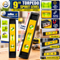 9 Inch Magnetic Torpedo Spirit Level – 230mm 3 Vial Mini Level with Horizontal, Vertical & 45° Angle Vials for DIY, Shelves, Construction, Plumbing & Home Improvement