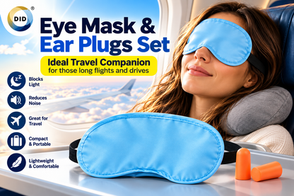 Travel Eye Mask & Ear Plugs Set – Lightweight Sleep Mask with Soft Foam Earplugs for Flights, Holidays, Home, Hotels & Travel