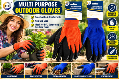 Multi-Purpose Outdoor Work Gloves – Breathable Non-Slip Grip Gardening & DIY Gloves | Latex Coated Palm, Orange or Blue