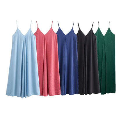 Solid color casual loose strap MIDI dress